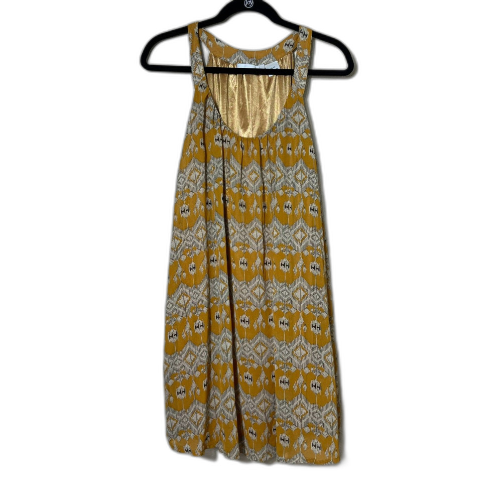 Kersh Mustard Yellow Boho Sleeveless Mini Dress M Oversized Western Trapeze